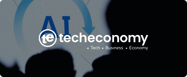Banner image with the “techeconomy” logo over a blurred background featuring large “AI” letters and silhouetted figures, along with the tagline “Tech · Business · Economy.”